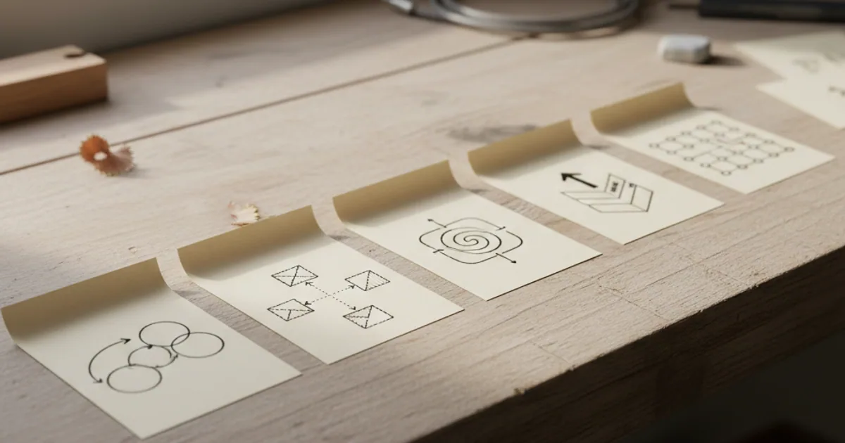 A row of index cards on a dark workbench showing reusable prompt patterns