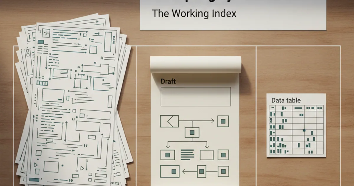 A dark workbench divided into zones for code, writing, and data tasks