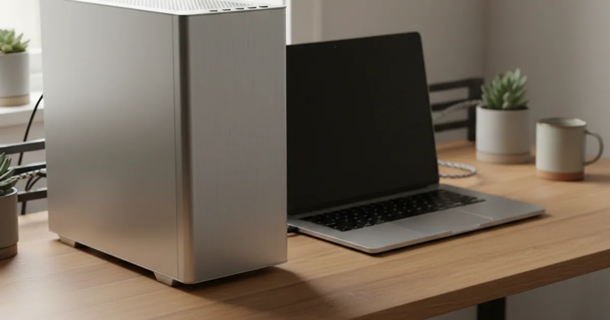 A quiet workstation on a dark workbench running a local model