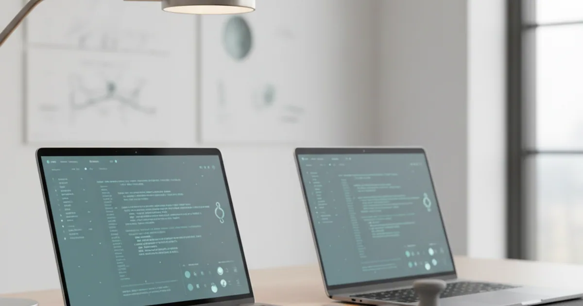 Workbench with two laptops side by side running the same prompt for comparison